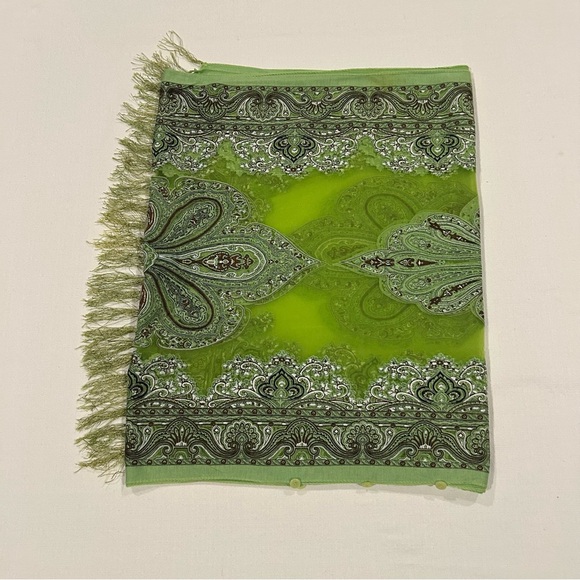 Green Sheer Kimono Kraften Paisley Design Fringe Sparkle Free Size Fairy - Picture 7 of 7